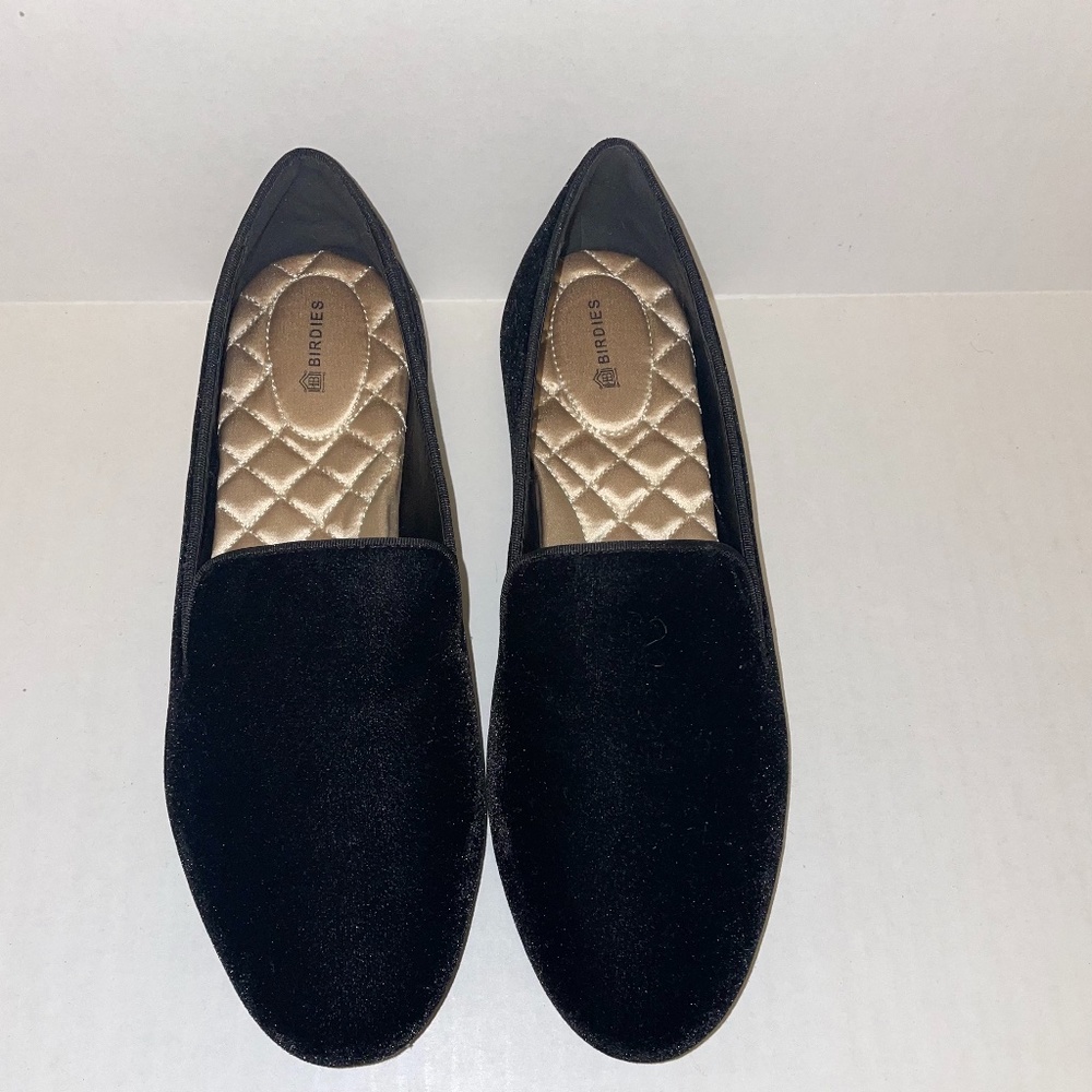 BIRDIES NWOB The Starling Black Velvet Slip On Flats Women's Shoes Size 11